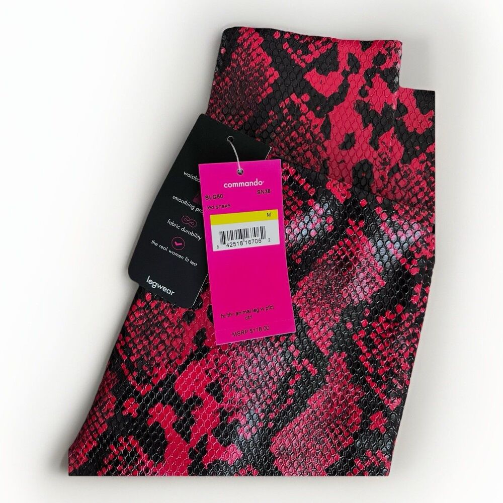 Commando Size M Red Black Snake Print Faux Leather Leggings - Picture 6 of 9
